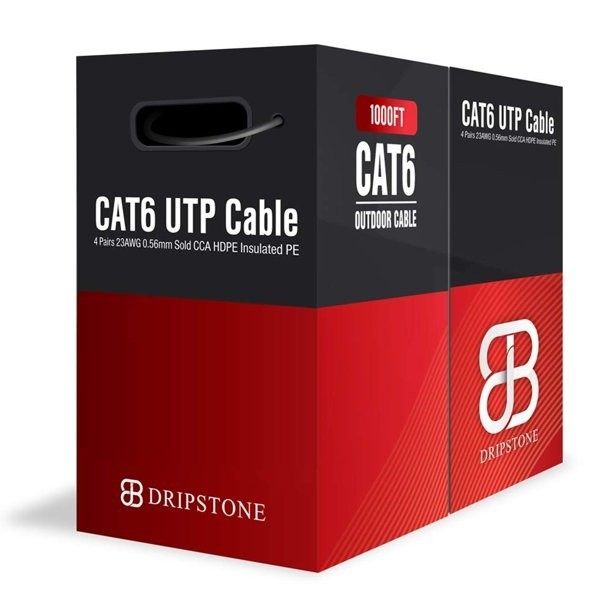 Dripstone 1000ft CAT6 Outdoor Direct Burial Solid Cable 23AWG Waterproof Wire HDPE Insulated Polyethylene (PE) for Indoor/Outdoor