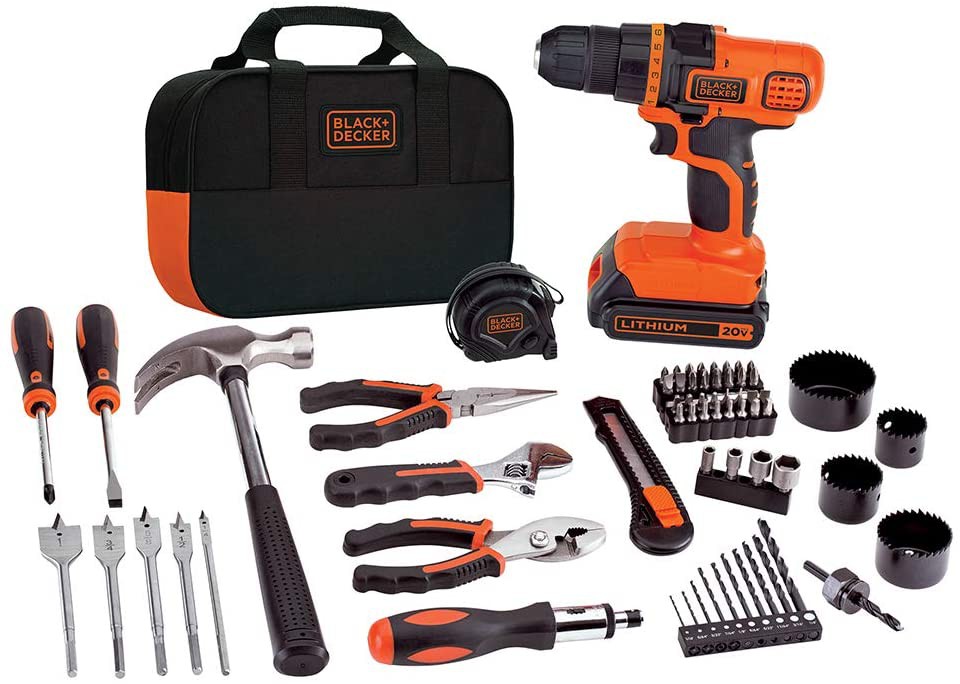 BLACK+DECKER 20V MAX Drill & Home Tool Kit, 68 Piece (LDX120PK), Black/Orange